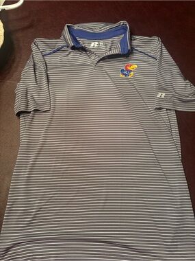 Kansas Jayhawks Gray Stripe Polo Shirt